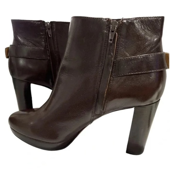 NINE WEST Women’s Brown Leather Ankle Block Heeled Boots Booties Sz 8M - Picture 6 of 7
